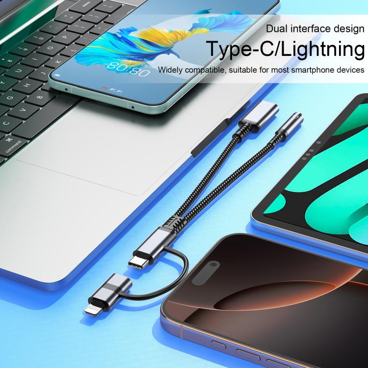 4 in 1 USB-C / Type-C, 8 Pin to USB-C / Type-C, 3.5mm Audio Cable Adapter