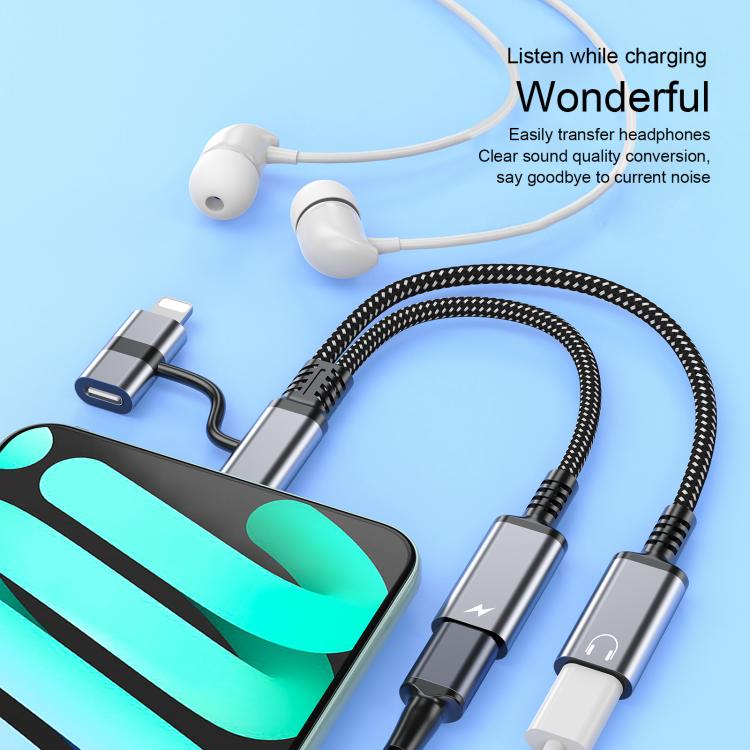 4 in 1 USB-C / Type-C, 8 Pin to USB-C / Type-C, 3.5mm Audio Cable Adapter