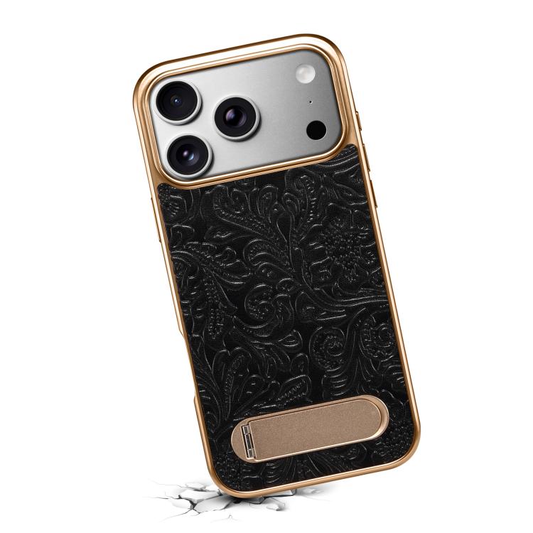 Denior A25 Retro Flower Texture MagSafe Genuine Leather Phone Case with Holder