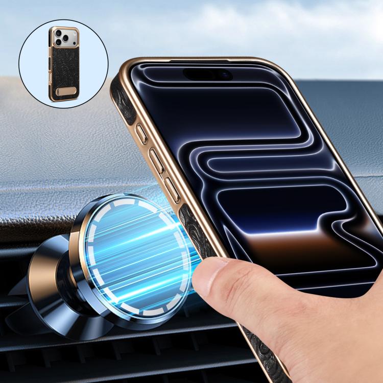 Denior A25 Retro Flower Texture MagSafe Genuine Leather Phone Case with Holder