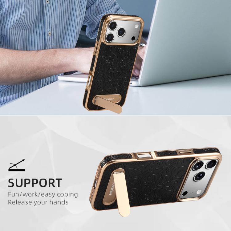 Denior A25 Retro Flower Texture MagSafe Genuine Leather Phone Case with Holder