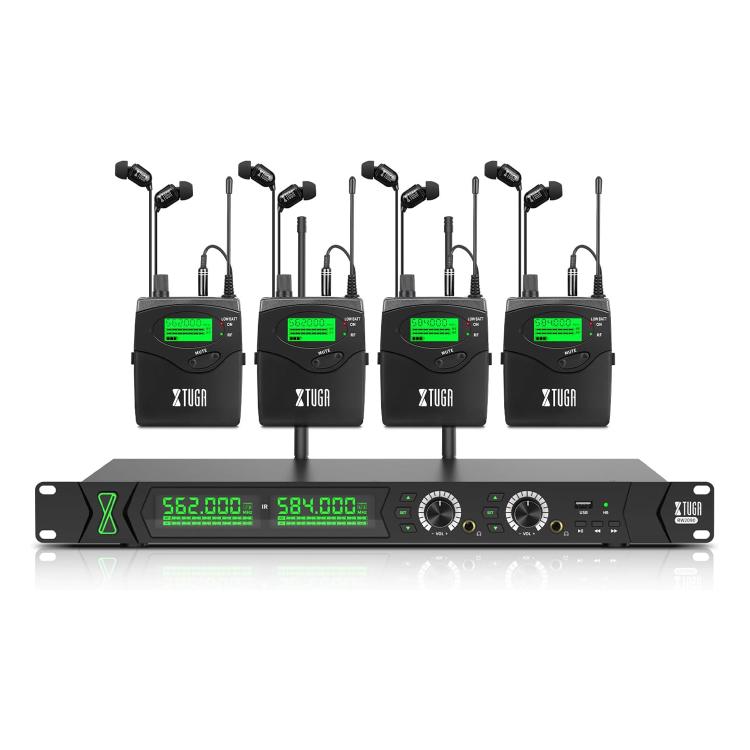 XTUGA RW2090 Professional Stage Wireless 2 Channel In Ear Monitoring System 4 in 1
