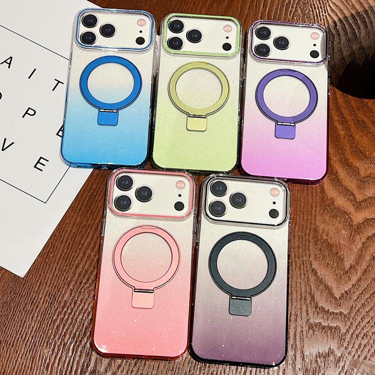 Transparent Gradient Metal Ring Holder MagSafe Phone Case