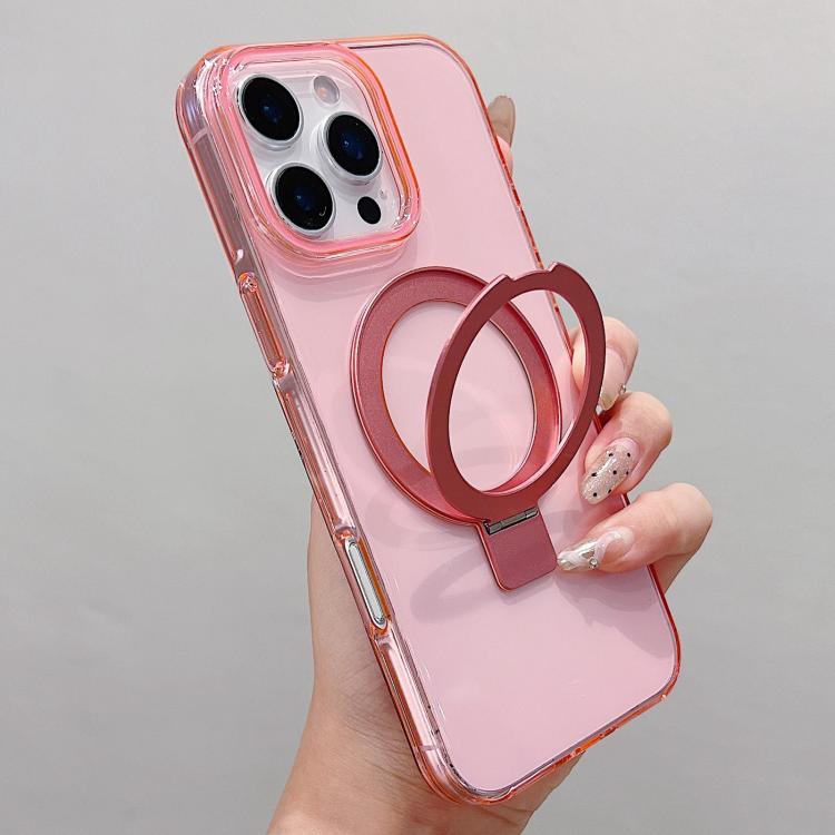 Transparent Colorful Metal Ring Holder MagSafe Phone Case