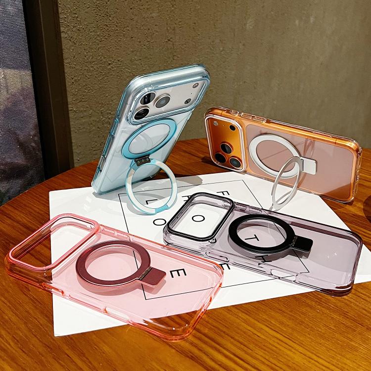 Transparent Colorful Metal Ring Holder MagSafe Phone Case
