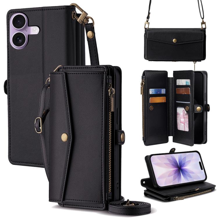 Zipper Wallet Side Buckle Crossbody Lanyard Leather Phone Case