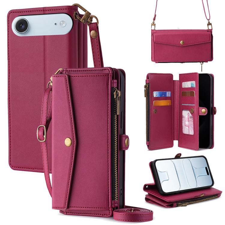 Zipper Wallet Side Buckle Crossbody Lanyard Leather Phone Case