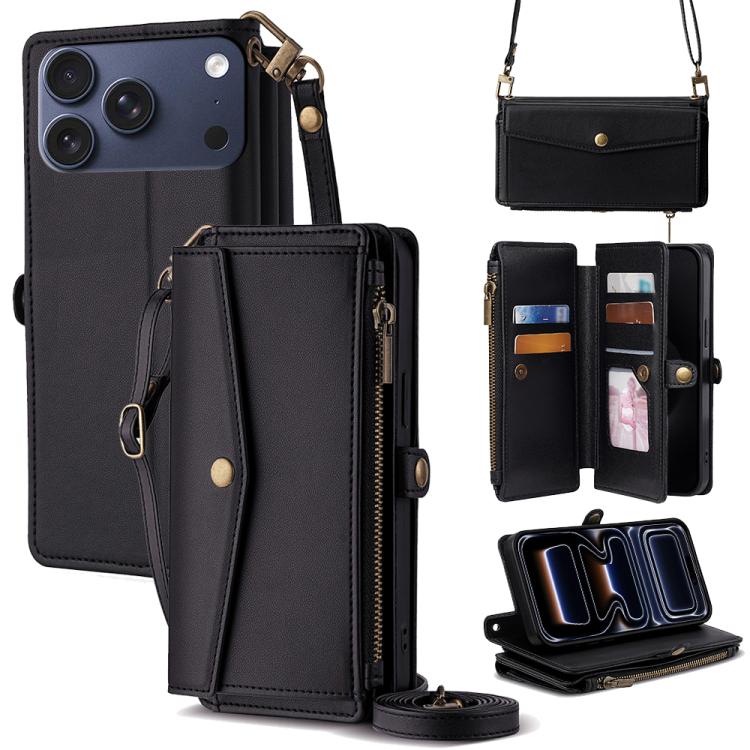 Zipper Wallet Side Buckle Crossbody Lanyard Leather Phone Case
