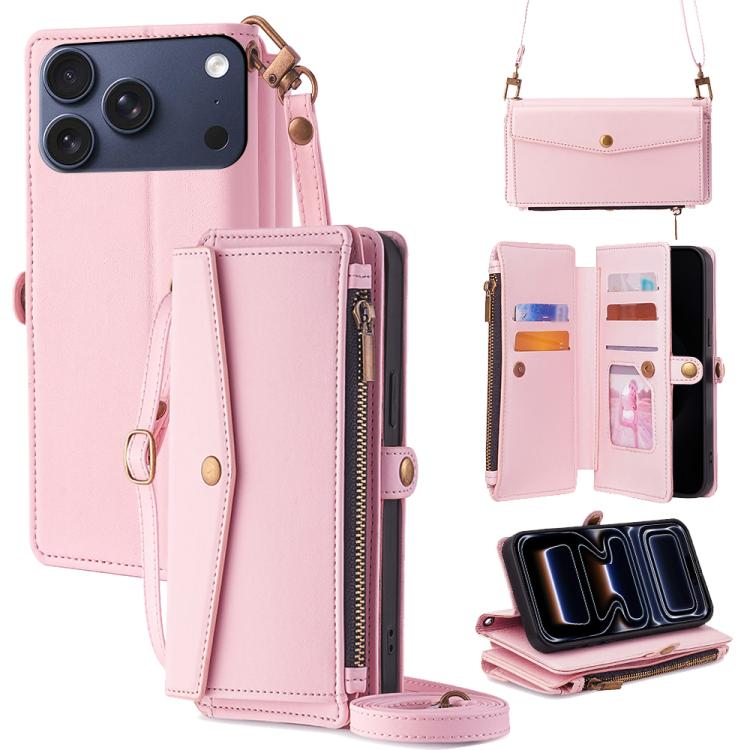 Zipper Wallet Side Buckle Crossbody Lanyard Leather Phone Case