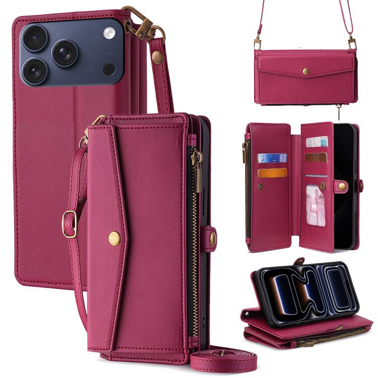 Zipper Wallet Side Buckle Crossbody Lanyard Leather Phone Case