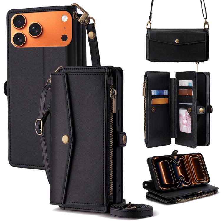Zipper Wallet Side Buckle Crossbody Lanyard Leather Phone Case