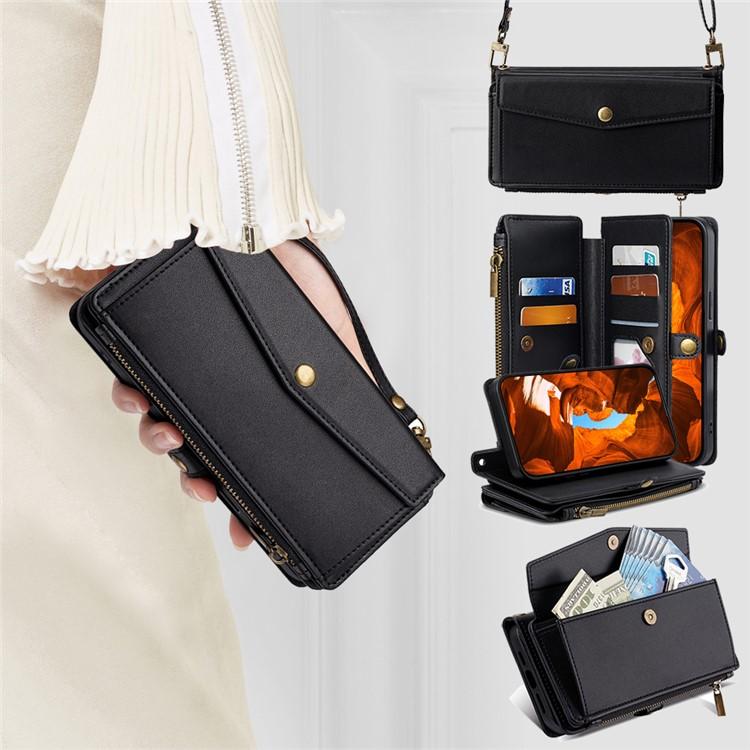 Zipper Wallet Side Buckle Crossbody Lanyard Leather Phone Case