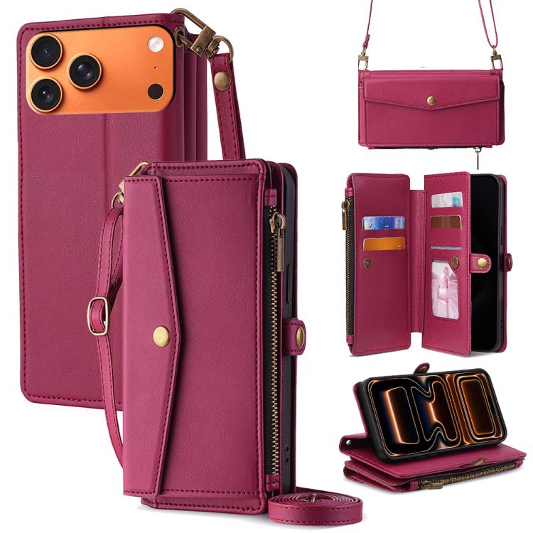 Zipper Wallet Side Buckle Crossbody Lanyard Leather Phone Case