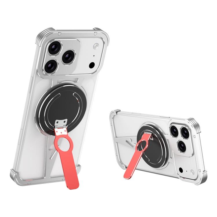Hollow Borderless MagSafe Aluminum Alloy Phone Case with Detachable Rotation Holder