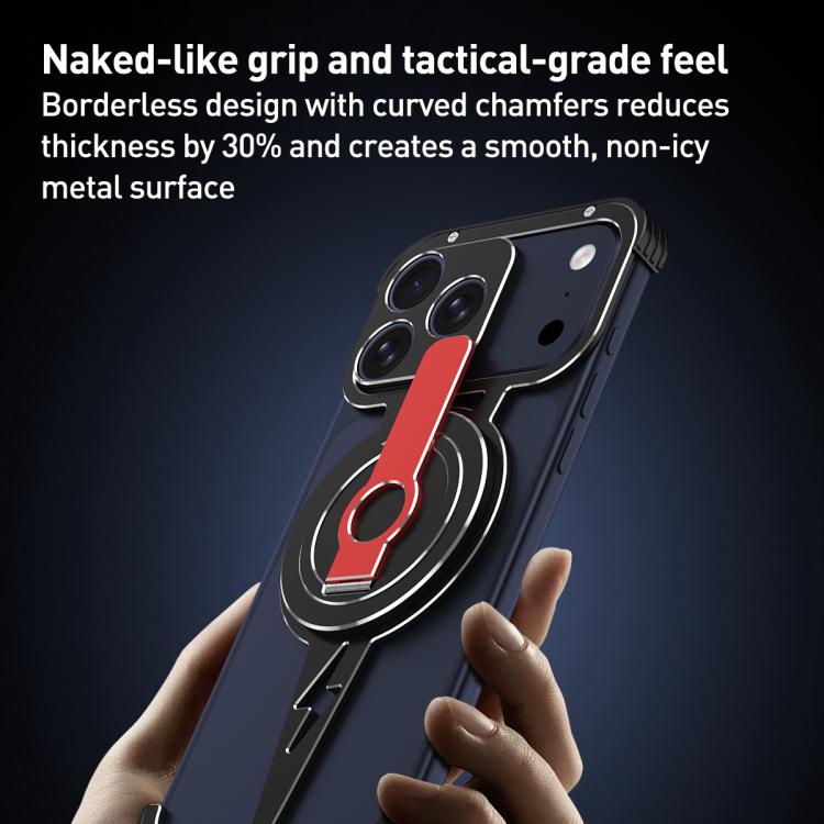 Hollow Borderless MagSafe Aluminum Alloy Phone Case with Detachable Rotation Holder