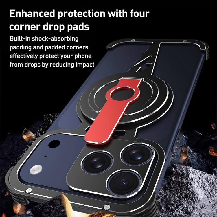 Hollow Borderless MagSafe Aluminum Alloy Phone Case with Detachable Rotation Holder