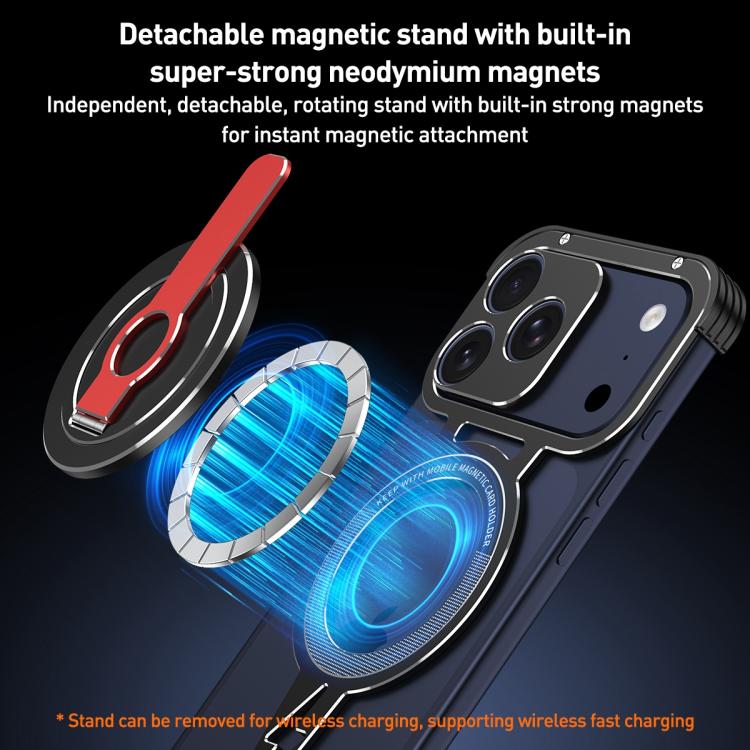 Hollow Borderless MagSafe Aluminum Alloy Phone Case with Detachable Rotation Holder