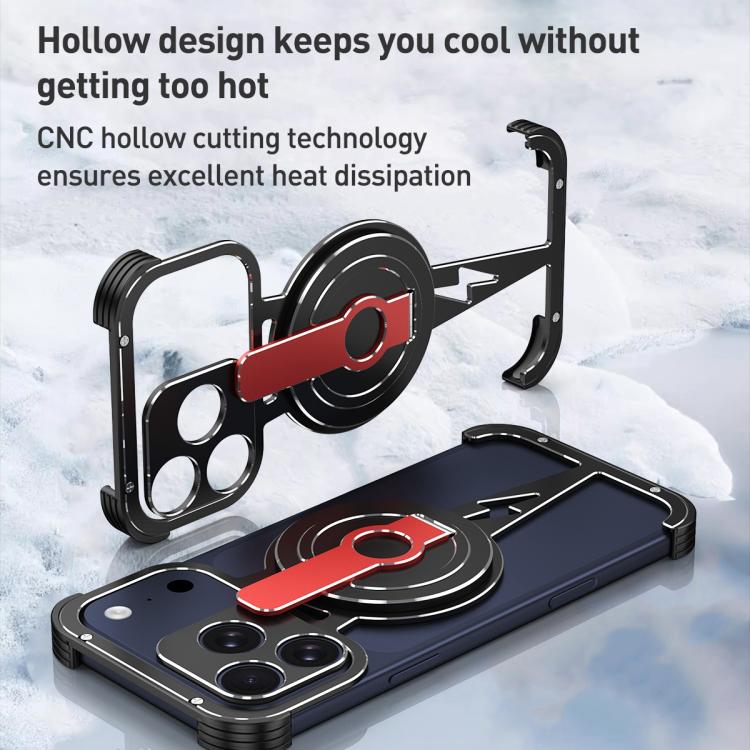 Hollow Borderless MagSafe Aluminum Alloy Phone Case with Detachable Rotation Holder