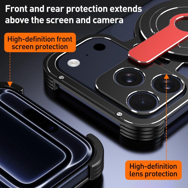 Hollow Borderless MagSafe Aluminum Alloy Phone Case with Detachable Rotation Holder