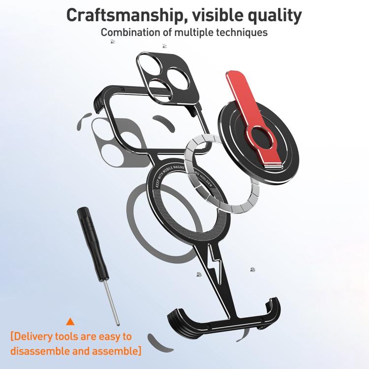 Hollow Borderless MagSafe Aluminum Alloy Phone Case with Detachable Rotation Holder