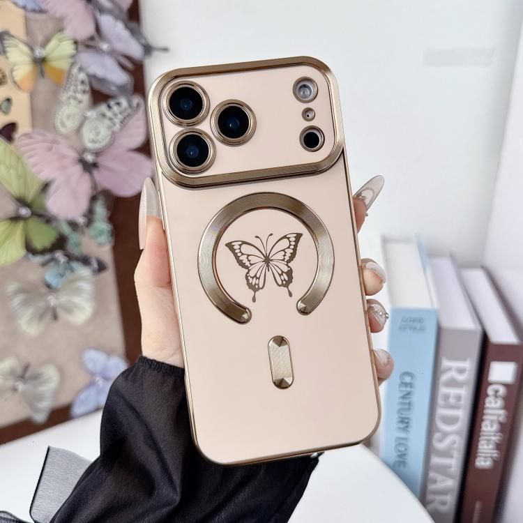 Solid Color Side Electroplating Butterfly MagSafe TPU Phone Case