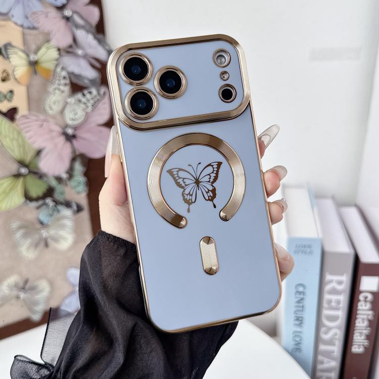 Solid Color Side Electroplating Butterfly MagSafe TPU Phone Case