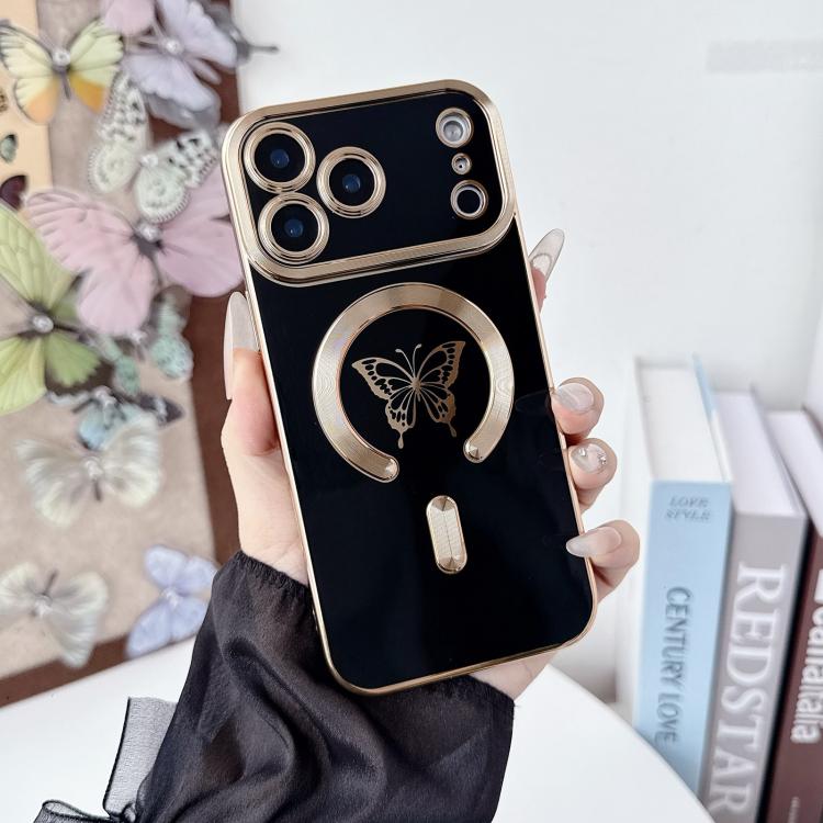 Solid Color Side Electroplating Butterfly MagSafe TPU Phone Case