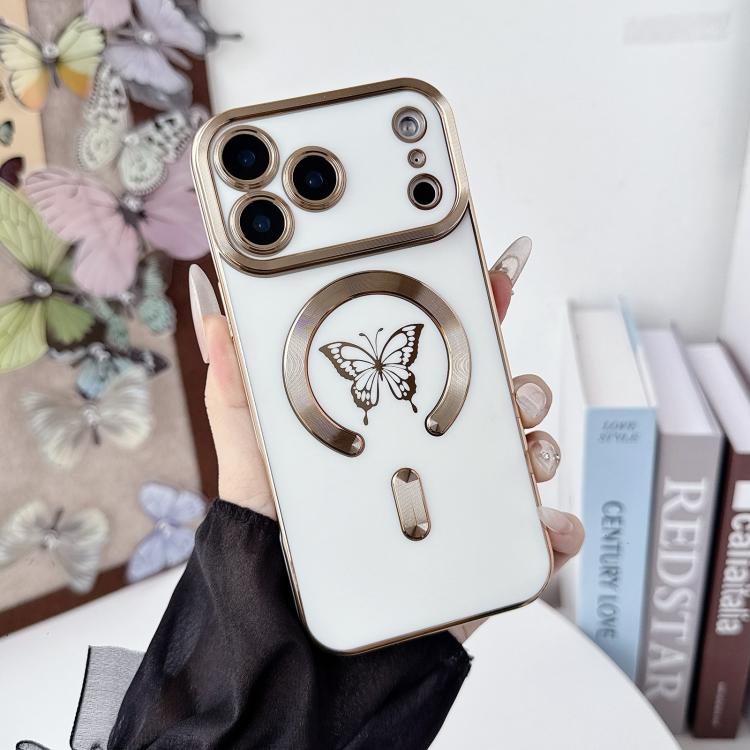 Solid Color Side Electroplating Butterfly MagSafe TPU Phone Case