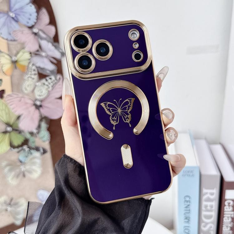 Solid Color Side Electroplating Butterfly MagSafe TPU Phone Case