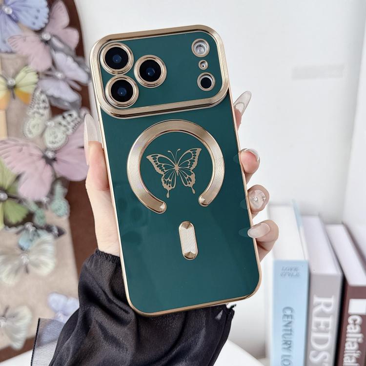 Solid Color Side Electroplating Butterfly MagSafe TPU Phone Case