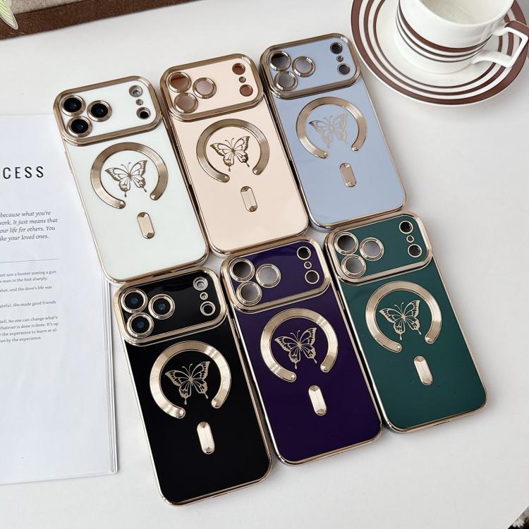 Solid Color Side Electroplating Butterfly MagSafe TPU Phone Case