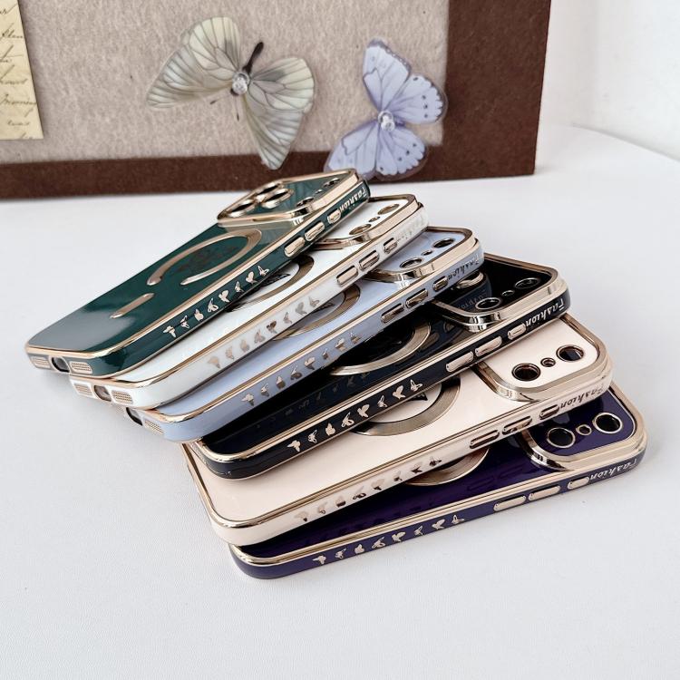 Solid Color Side Electroplating Butterfly MagSafe TPU Phone Case