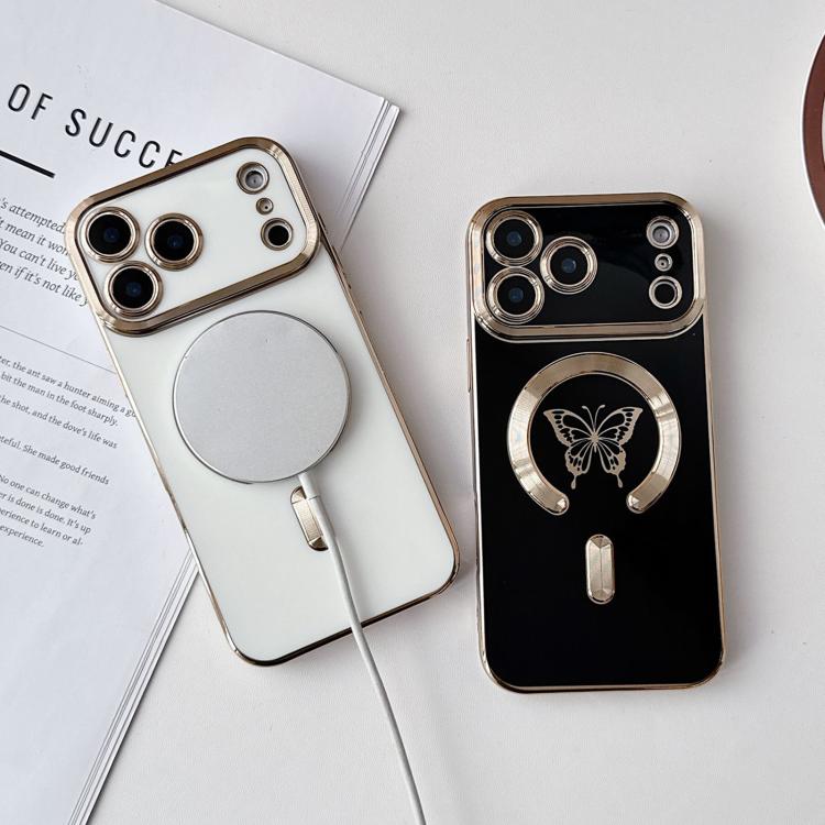 Solid Color Side Electroplating Butterfly MagSafe TPU Phone Case