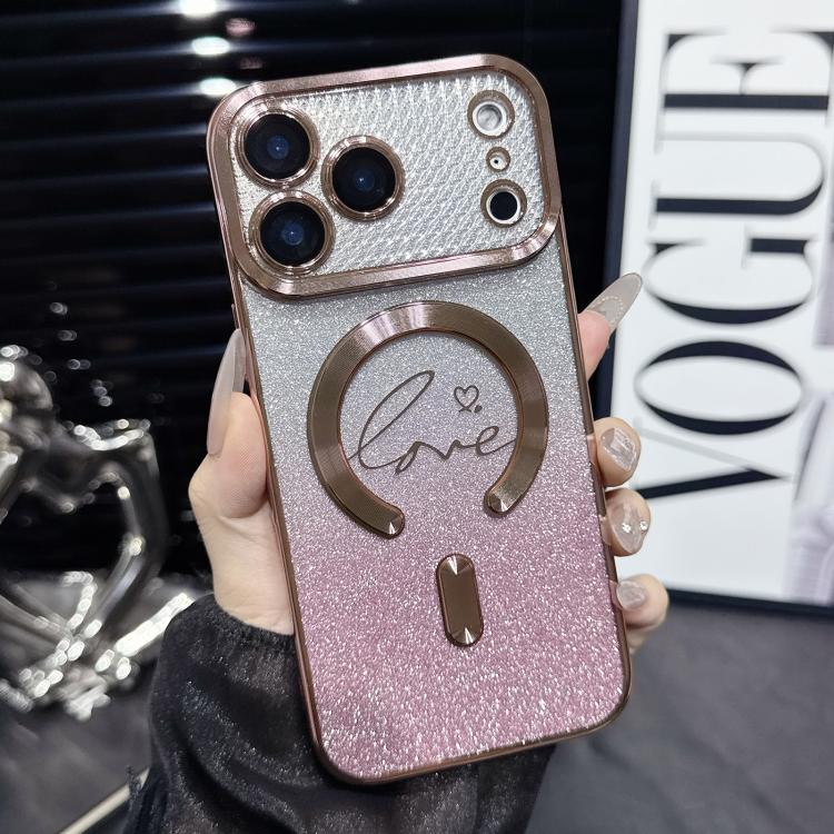 Electroplated Dual-Loves Gradient Glitter MagSafe TPU Phone Case