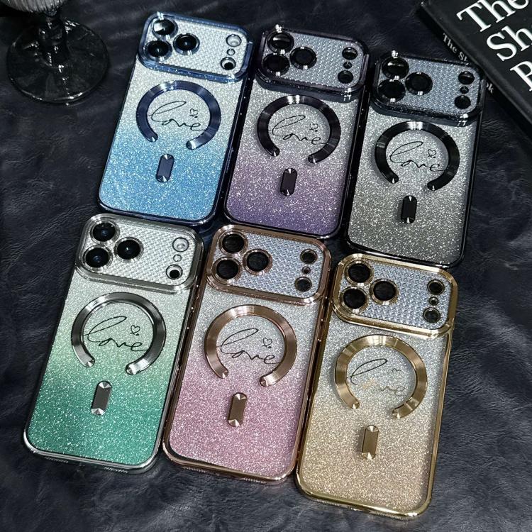 Electroplated Dual-Loves Gradient Glitter MagSafe TPU Phone Case
