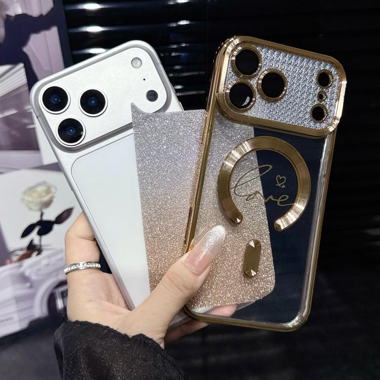 Electroplated Dual-Loves Gradient Glitter MagSafe TPU Phone Case