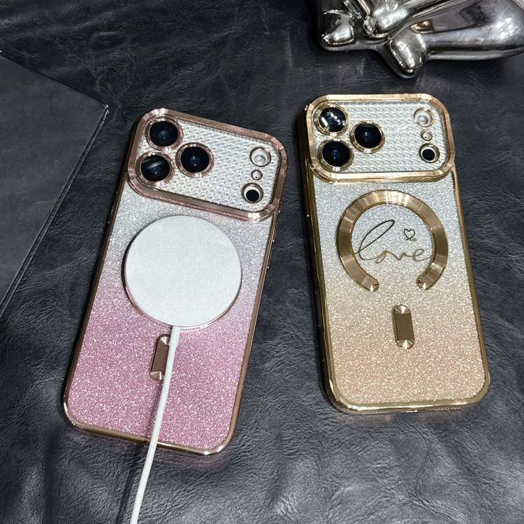 Electroplated Dual-Loves Gradient Glitter MagSafe TPU Phone Case