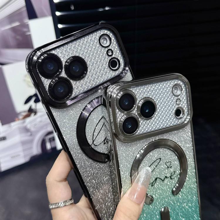Electroplated Dual-Loves Gradient Glitter MagSafe TPU Phone Case