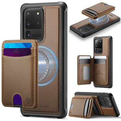 JEEHOOD J10 Flip Card Bag MagSafe Split RFID Leather Phone Case, For Samsung Galaxy S22 Ultra 5G, For Samsung Galaxy S22+ 5G, For Samsung Galaxy S22 5G, For Samsung Galaxy S21 FE 5G, For Samsung Galaxy S20 Ultra 5G, For Samsung Galaxy S20+ 5G          ...