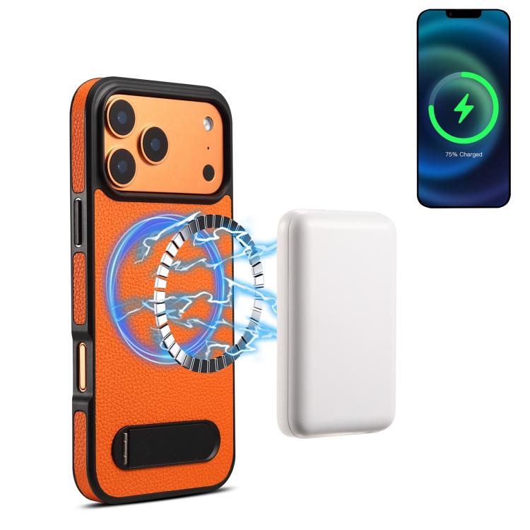 Denior A25 Litchi Texture MagSafe Phone Case with Holder