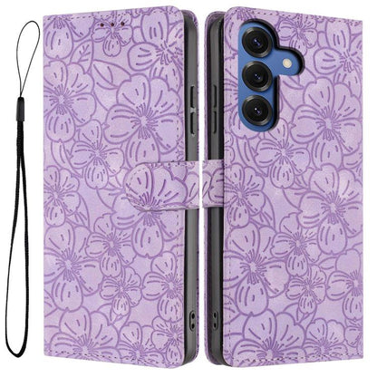 Cherry Blossoms Embossed Leather Phone Case, For Samsung Galaxy S26 Edge 5G, For Samsung Galaxy S26 Ultra 5G, For Samsung Galaxy S26 5G, For Samsung Galaxy S25 FE 5G, For Samsung Galaxy S25 Edge 5G, For Samsung Galaxy S25 5G