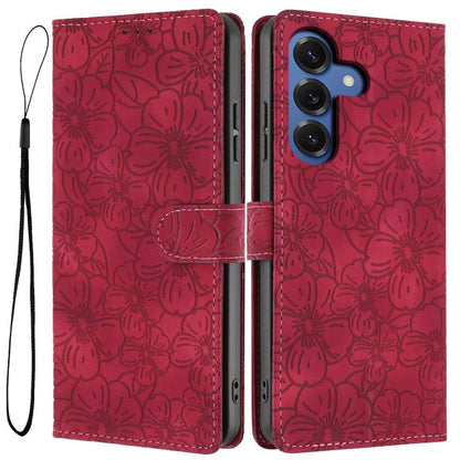 Cherry Blossoms Embossed Leather Phone Case, For Samsung Galaxy S26 Edge 5G, For Samsung Galaxy S26 Ultra 5G, For Samsung Galaxy S26 5G, For Samsung Galaxy S25 FE 5G, For Samsung Galaxy S25 Edge 5G, For Samsung Galaxy S25 5G