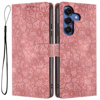 Cherry Blossoms Embossed Leather Phone Case, For Samsung Galaxy S26 Edge 5G, For Samsung Galaxy S26 Ultra 5G, For Samsung Galaxy S26 5G, For Samsung Galaxy S25 FE 5G, For Samsung Galaxy S25 Edge 5G, For Samsung Galaxy S25 5G