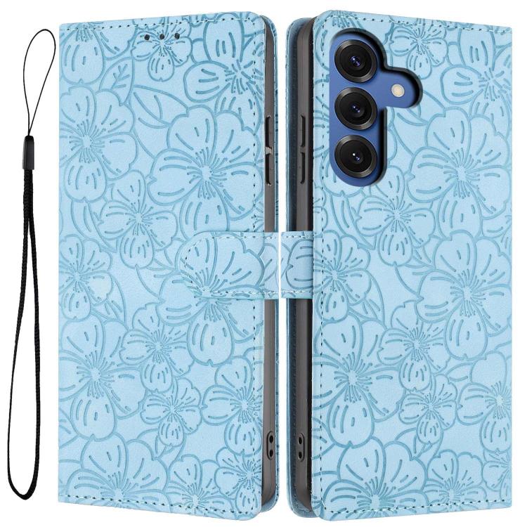 Cherry Blossoms Embossed Leather Phone Case, For Samsung Galaxy S26 Edge 5G, For Samsung Galaxy S26 Ultra 5G, For Samsung Galaxy S26 5G, For Samsung Galaxy S25 FE 5G, For Samsung Galaxy S25 Edge 5G, For Samsung Galaxy S25 5G