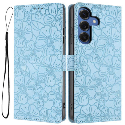 Cherry Blossoms Embossed Leather Phone Case, For Samsung Galaxy S26 Edge 5G, For Samsung Galaxy S26 Ultra 5G, For Samsung Galaxy S26 5G, For Samsung Galaxy S25 FE 5G, For Samsung Galaxy S25 Edge 5G, For Samsung Galaxy S25 5G