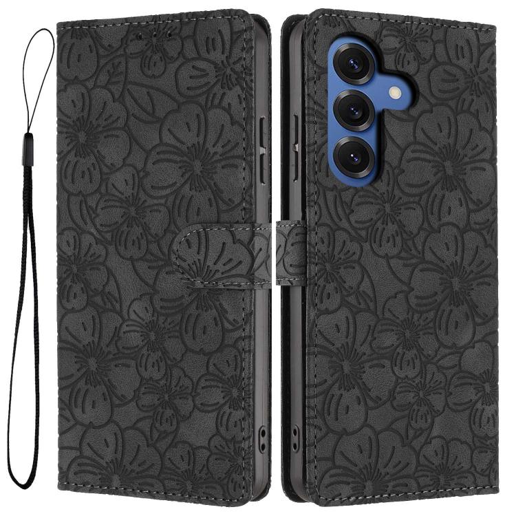 Cherry Blossoms Embossed Leather Phone Case, For Samsung Galaxy S26 Edge 5G, For Samsung Galaxy S26 Ultra 5G, For Samsung Galaxy S26 5G, For Samsung Galaxy S25 FE 5G, For Samsung Galaxy S25 Edge 5G, For Samsung Galaxy S25 5G
