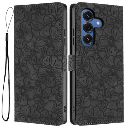 Cherry Blossoms Embossed Leather Phone Case, For Samsung Galaxy S26 Edge 5G, For Samsung Galaxy S26 Ultra 5G, For Samsung Galaxy S26 5G, For Samsung Galaxy S25 FE 5G, For Samsung Galaxy S25 Edge 5G, For Samsung Galaxy S25 5G
