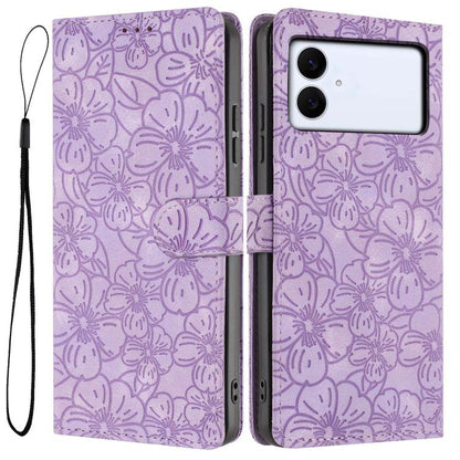 Cherry Blossoms Embossed Leather Phone Case, For Samsung Galaxy S26 Edge 5G, For Samsung Galaxy S26 Ultra 5G, For Samsung Galaxy S26 5G, For Samsung Galaxy S25 FE 5G, For Samsung Galaxy S25 Edge 5G, For Samsung Galaxy S25 5G