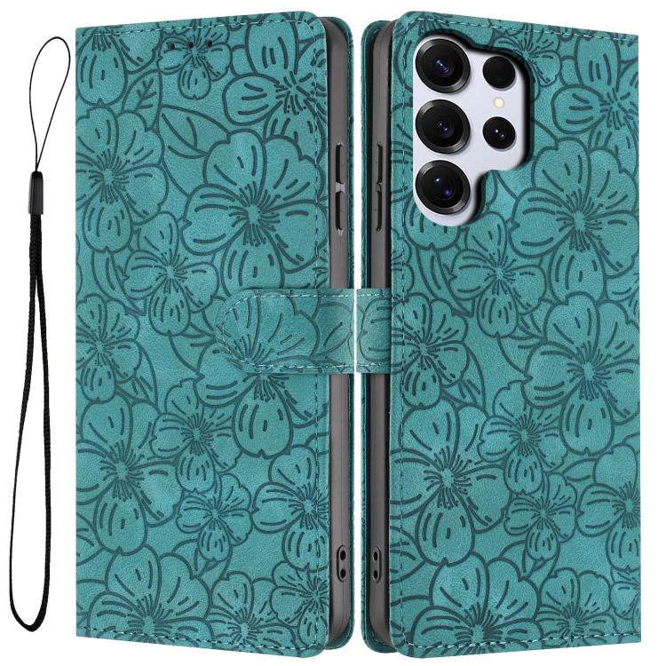 Cherry Blossoms Embossed Leather Phone Case, For Samsung Galaxy S26 Edge 5G, For Samsung Galaxy S26 Ultra 5G, For Samsung Galaxy S26 5G, For Samsung Galaxy S25 FE 5G, For Samsung Galaxy S25 Edge 5G, For Samsung Galaxy S25 5G