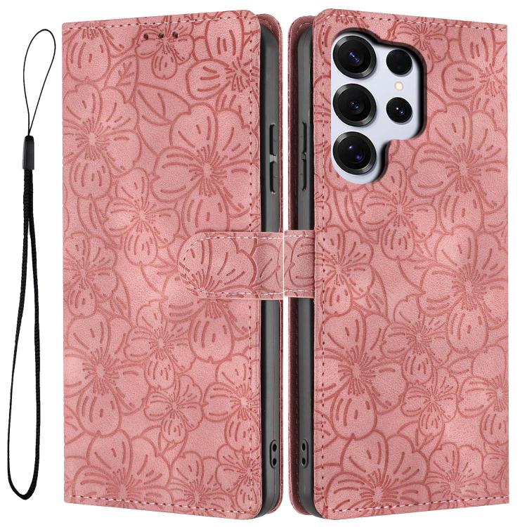 Cherry Blossoms Embossed Leather Phone Case, For Samsung Galaxy S26 Edge 5G, For Samsung Galaxy S26 Ultra 5G, For Samsung Galaxy S26 5G, For Samsung Galaxy S25 FE 5G, For Samsung Galaxy S25 Edge 5G, For Samsung Galaxy S25 5G